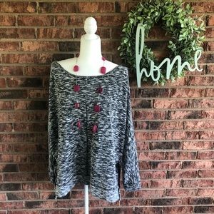 { NY&CO. } Gray White Knit Cold Shoulder Sweater